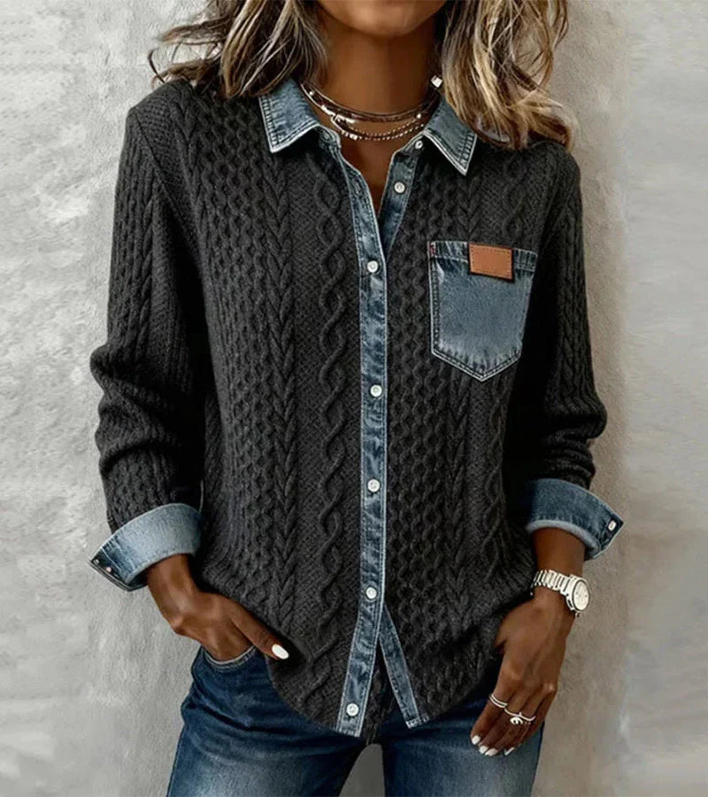 Angela | Patchwork Top with Denim Details