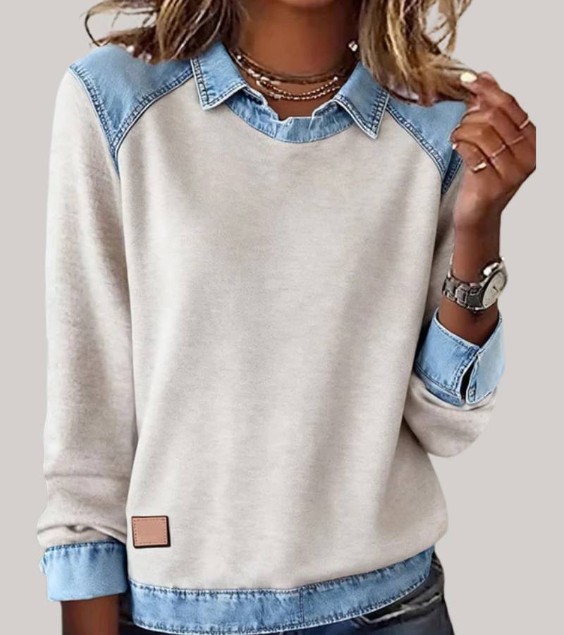 Emeline | Top with collar and denim details