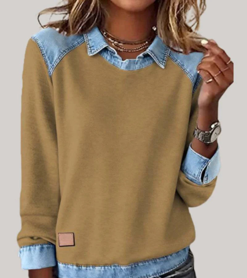 Emeline | Top with collar and denim details
