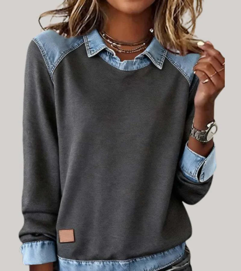 Emeline | Top with collar and denim details