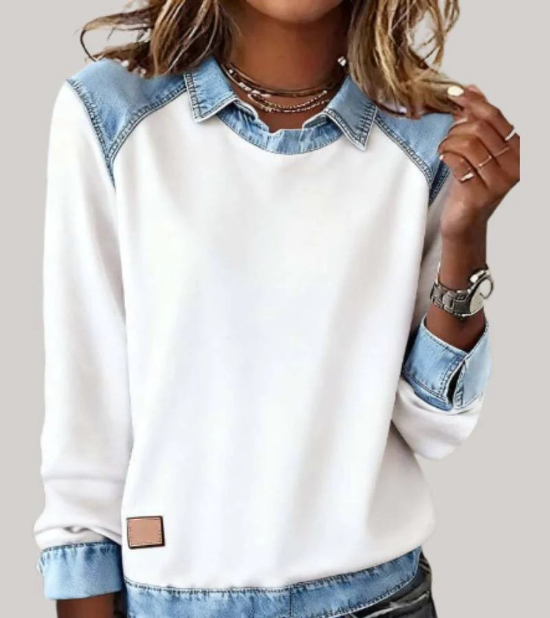 Emeline | Top with collar and denim details