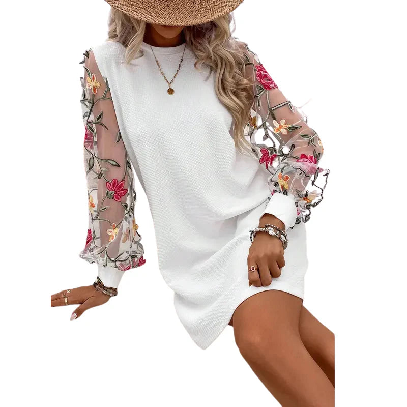 Charity | Floral Embroidered Bishop Sleeve Dress