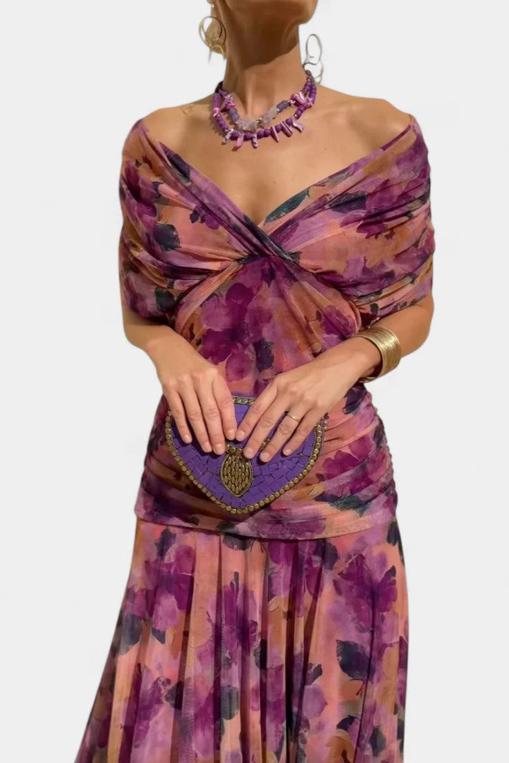 Zerelle Long Floral V Neck Dress