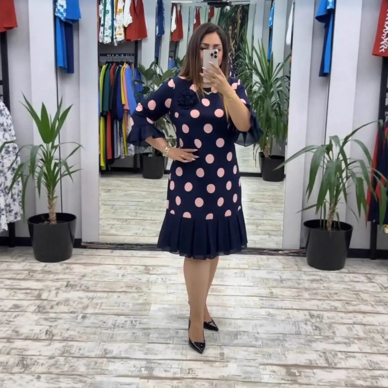 Clarisse Pleated Polka Dot Dress