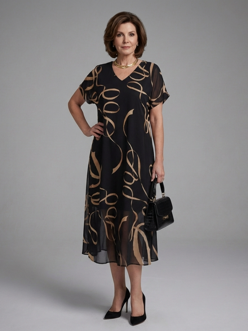 Adria | Short Sleeve Abstract Midi Dress