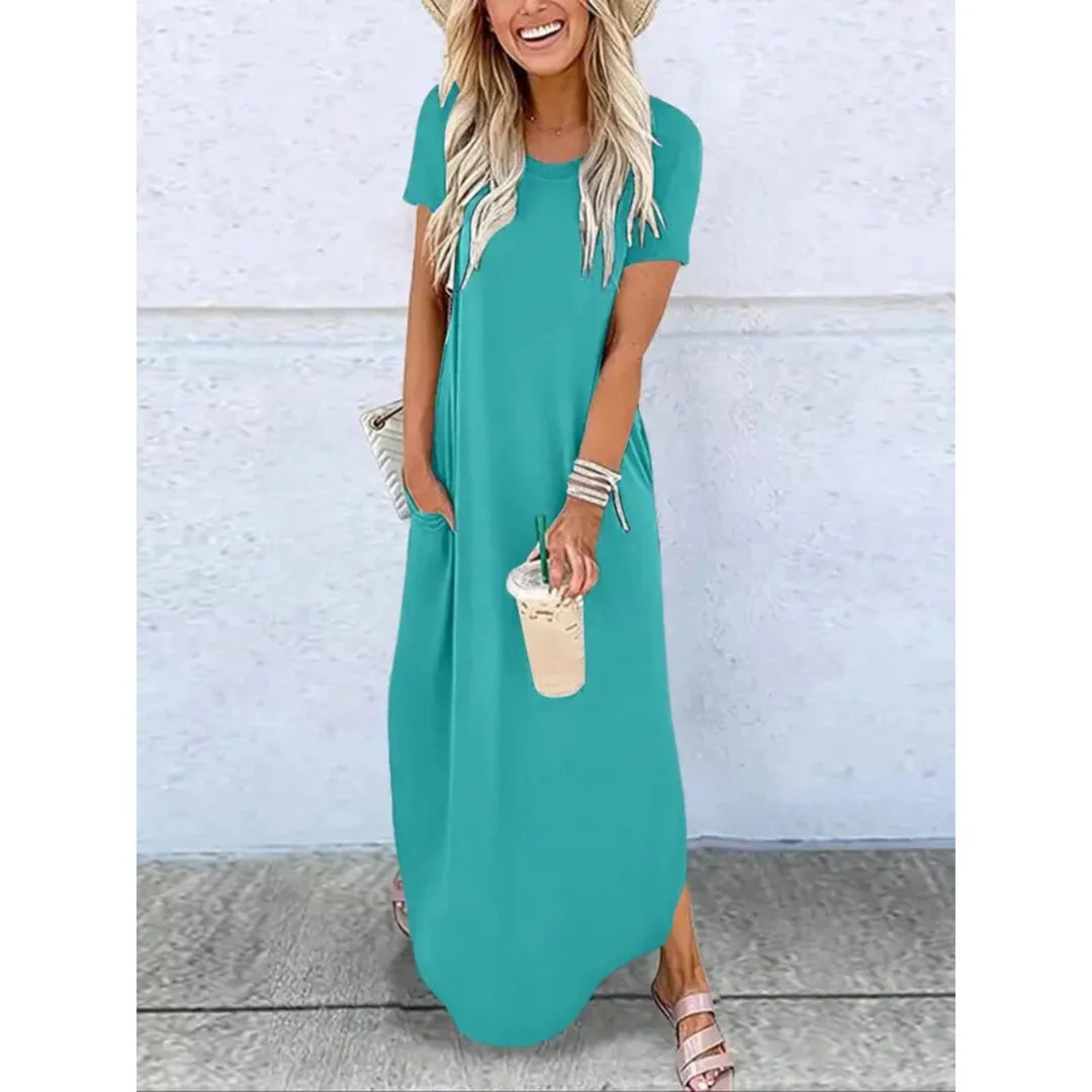 Lucille Casual Summer Round Neck Maxi Dress