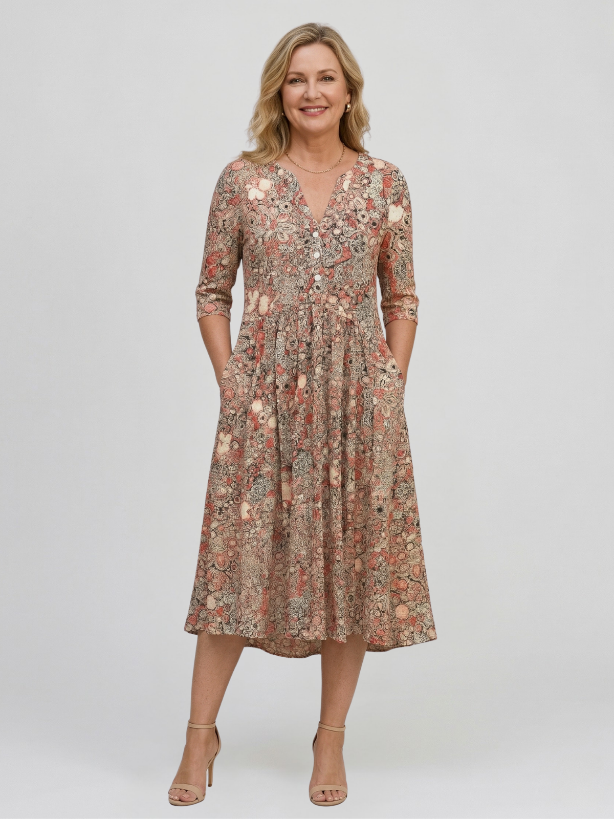 Alicia Graceful V-Neck Elegance Midi Dress