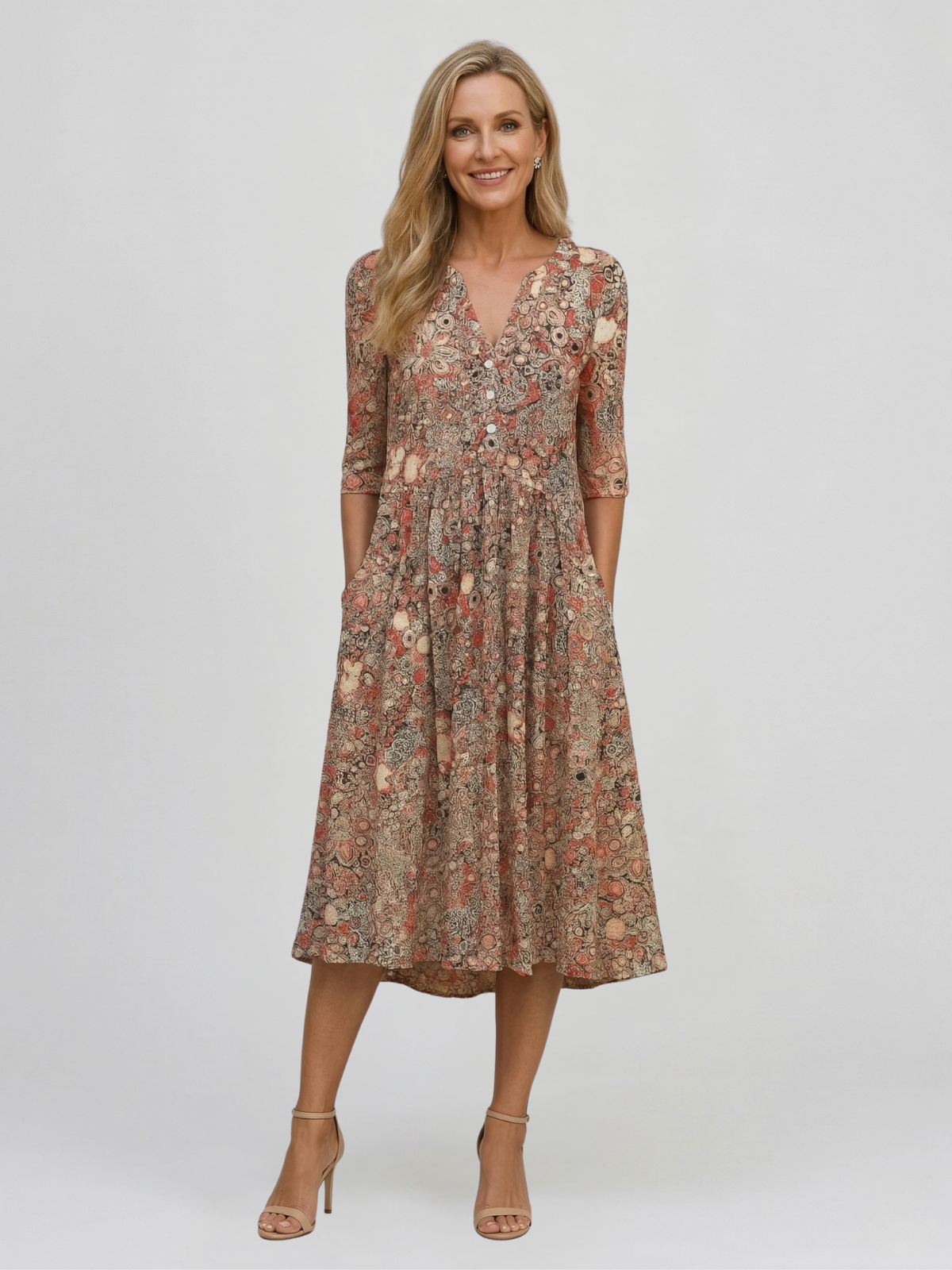 Alicia Graceful V-Neck Elegance Midi Dress