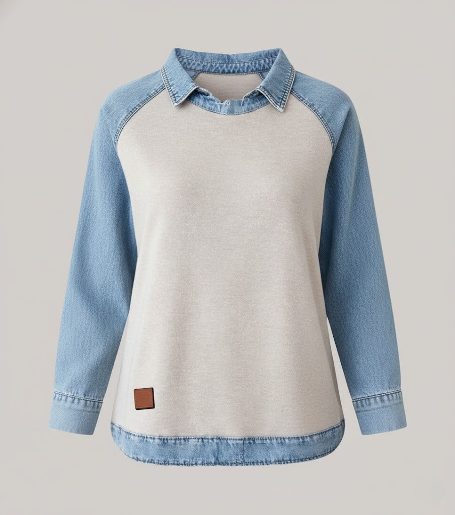 Emeline | Top with collar and denim details