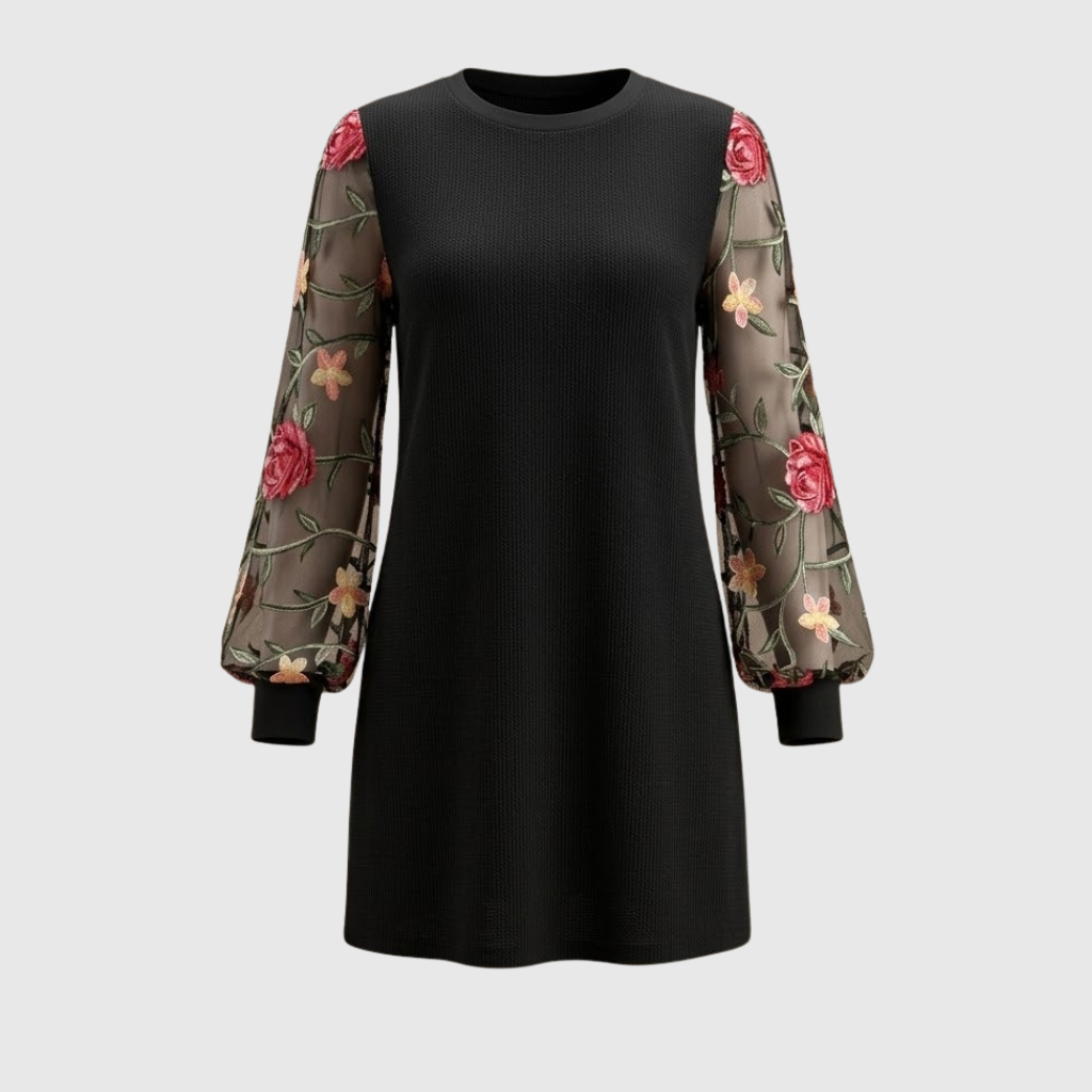 Charity | Floral Embroidered Bishop Sleeve Dress
