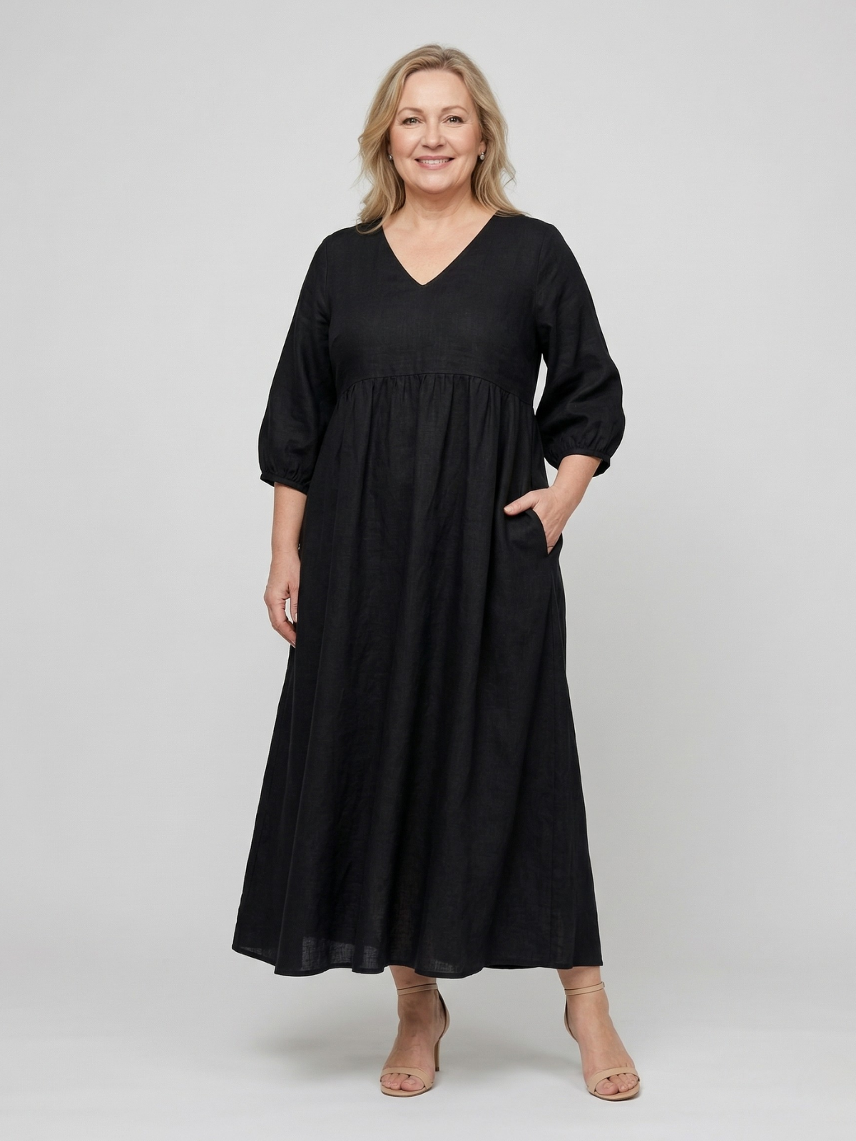 Katherine V-Neck Flowing Maxi Dress