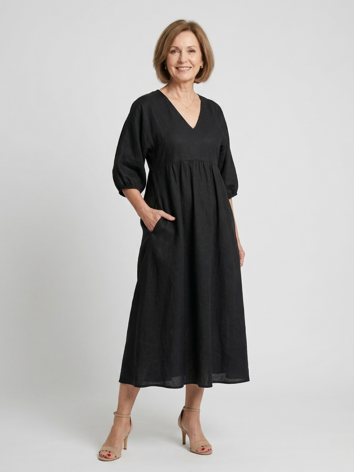 Katherine V-Neck Flowing Maxi Dress