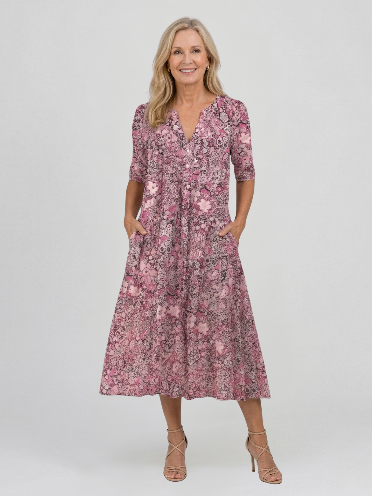 Alicia Graceful V-Neck Elegance Midi Dress