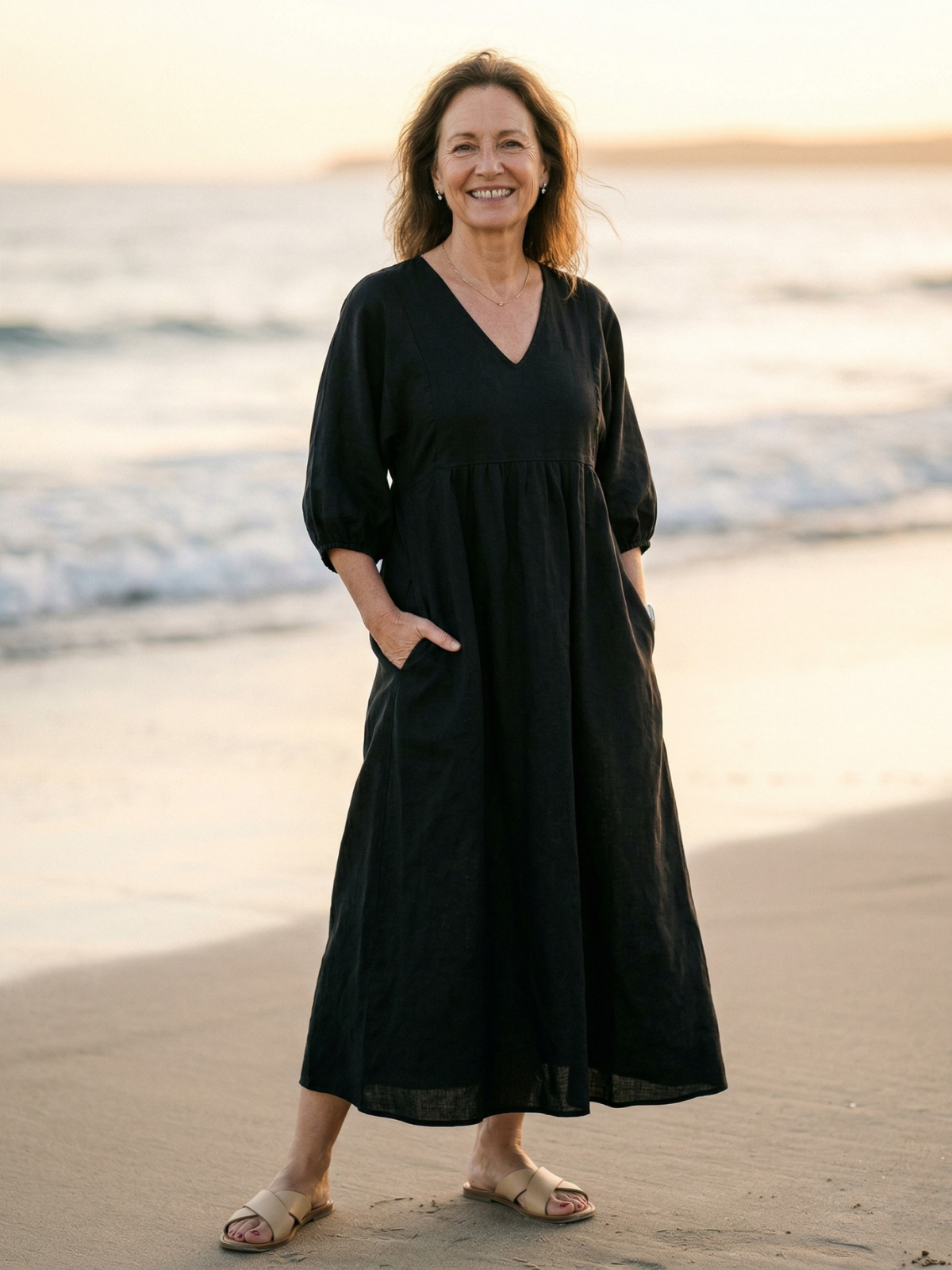 Katherine V-Neck Flowing Maxi Dress