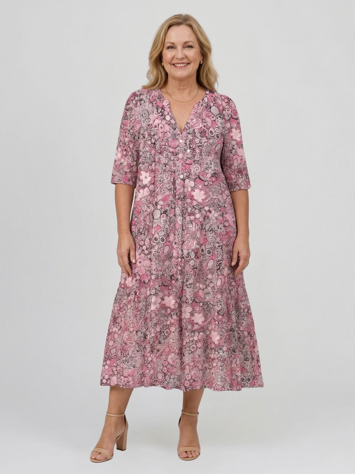 Alicia Graceful V-Neck Elegance Midi Dress