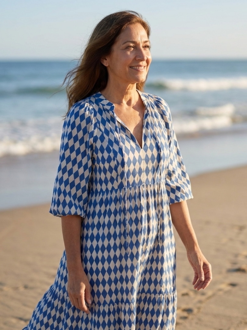 Elodie | Diamond Print Tiered Midi Dress