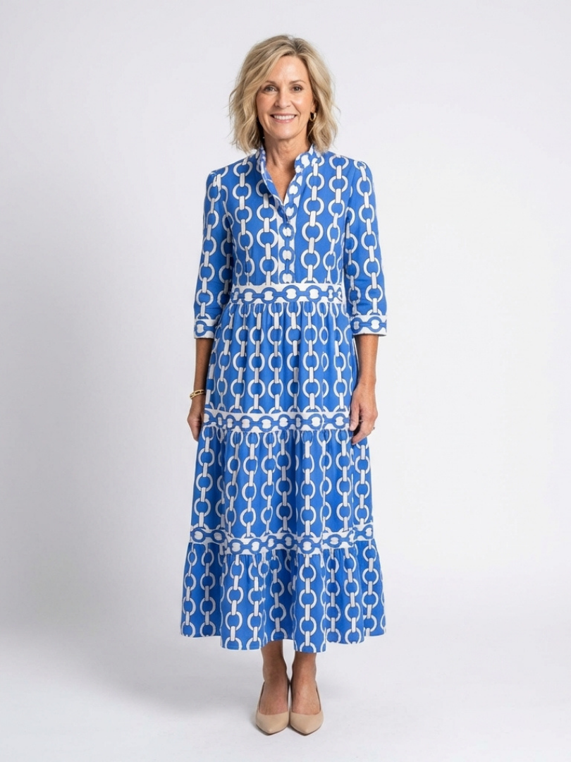 Ysolde | Three Quarter Sleeve Chain Pattern Midi Dress Ysolde | Three Quarter Sleeve Chain Pattern Midi Dress