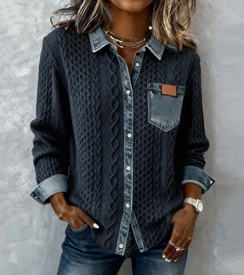 Angela | Patchwork Top with Denim Details