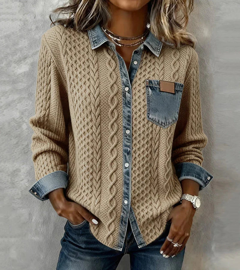 Angela | Patchwork Top with Denim Details