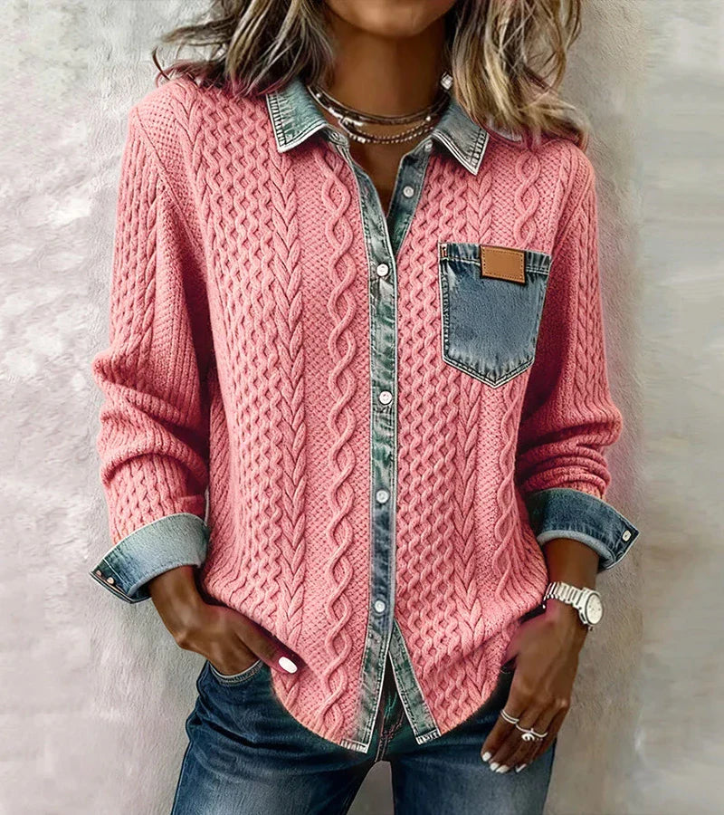 Angela | Patchwork Top with Denim Details