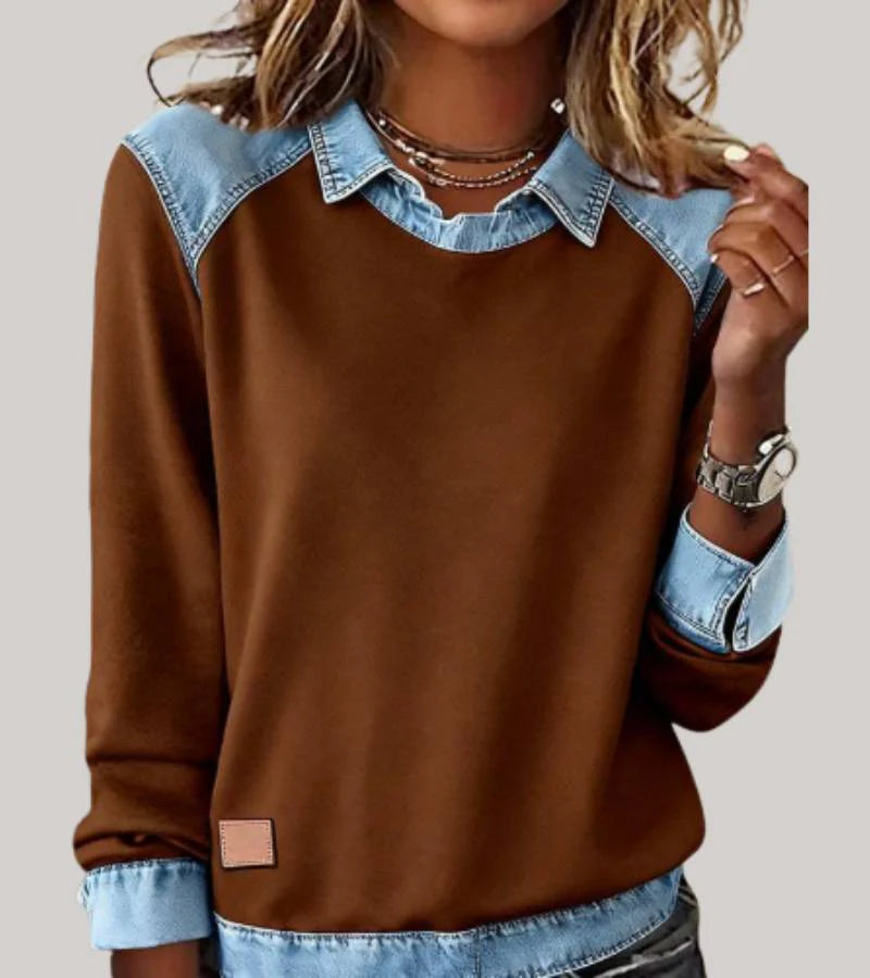 Emeline | Top with collar and denim details