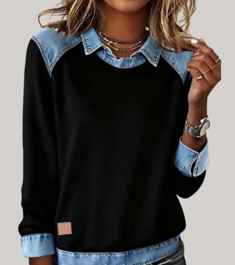 Emeline | Top with collar and denim details