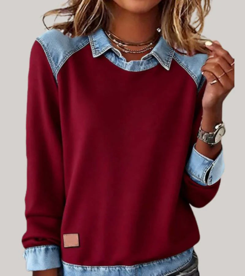Emeline | Top with collar and denim details