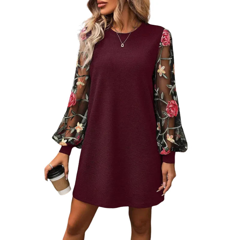 Charity | Floral Embroidered Bishop Sleeve Dress
