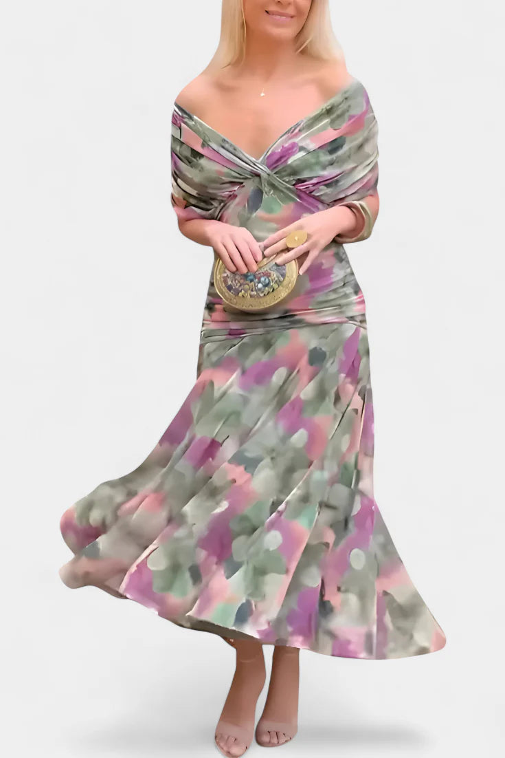 Zerelle Long Floral V Neck Dress