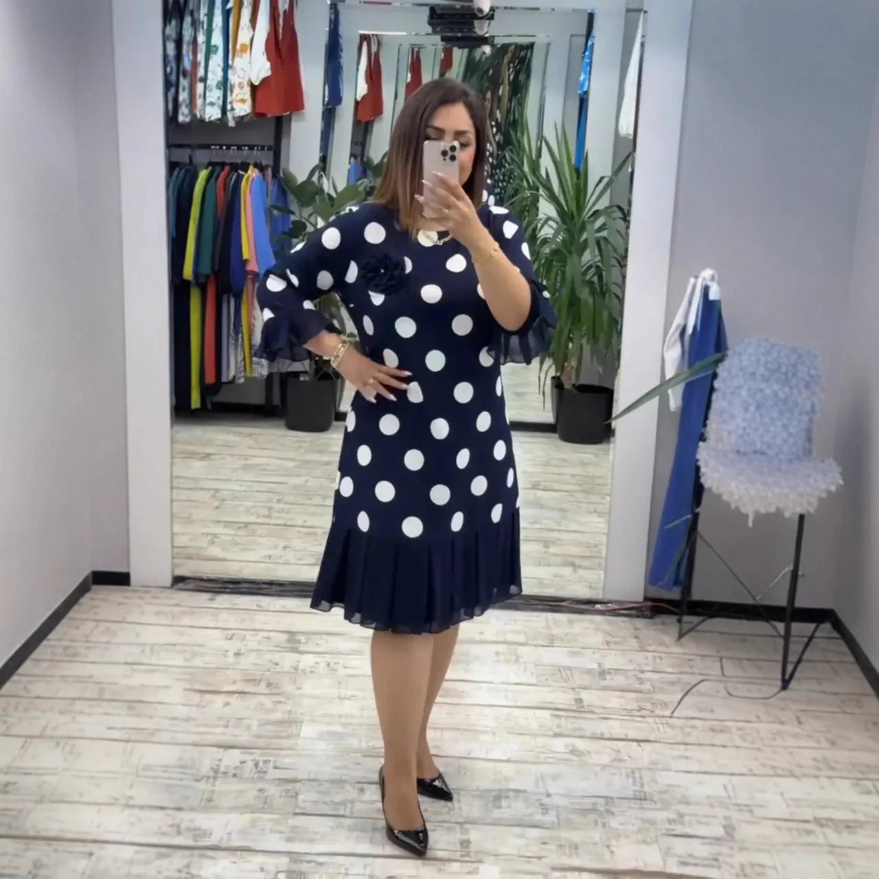 Clarisse Pleated Polka Dot Dress