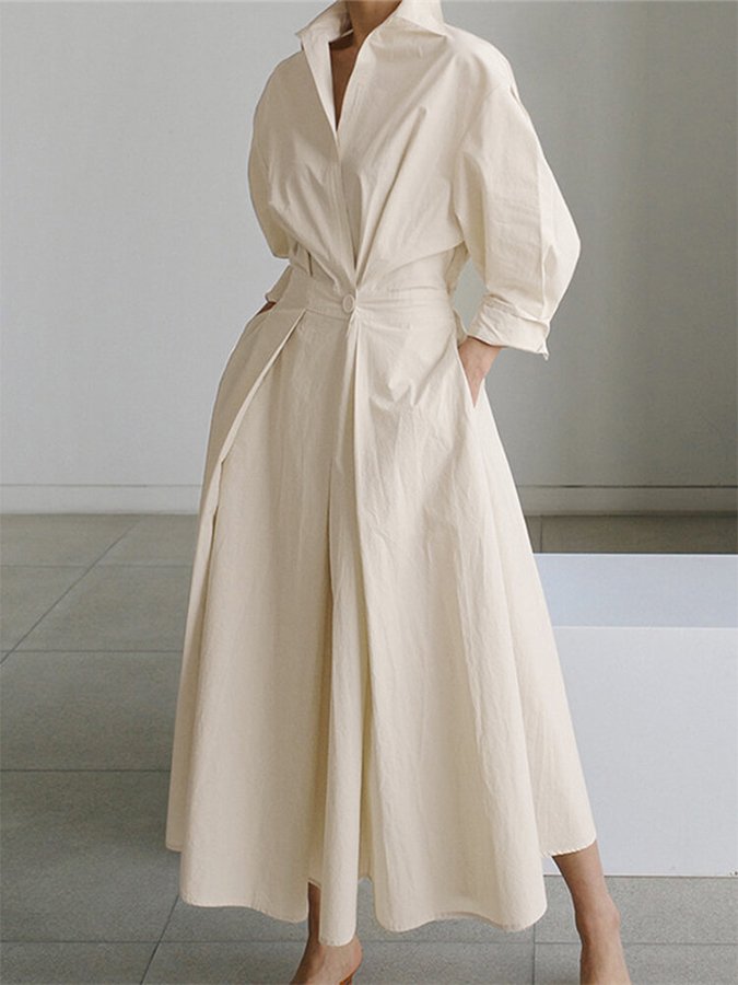 Brynn - Chic Polo Collar A-Line Swing Dress