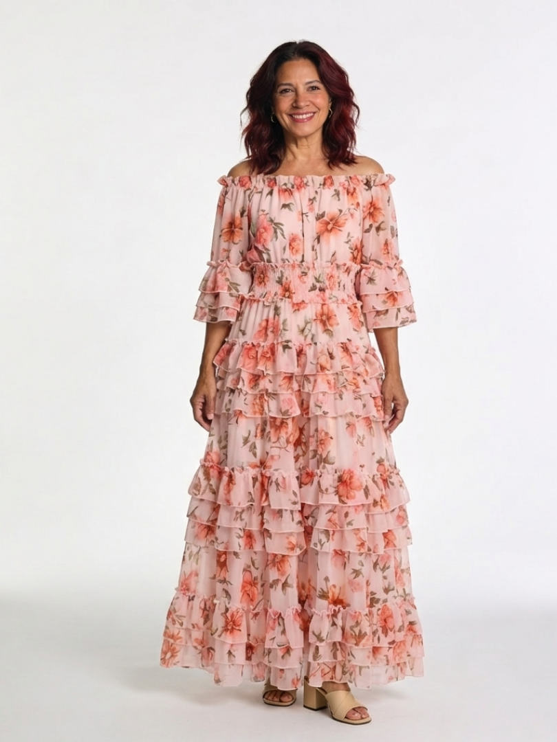 Rosalie | Off Shoulder Floral Ruffle Tiered Maxi Dress