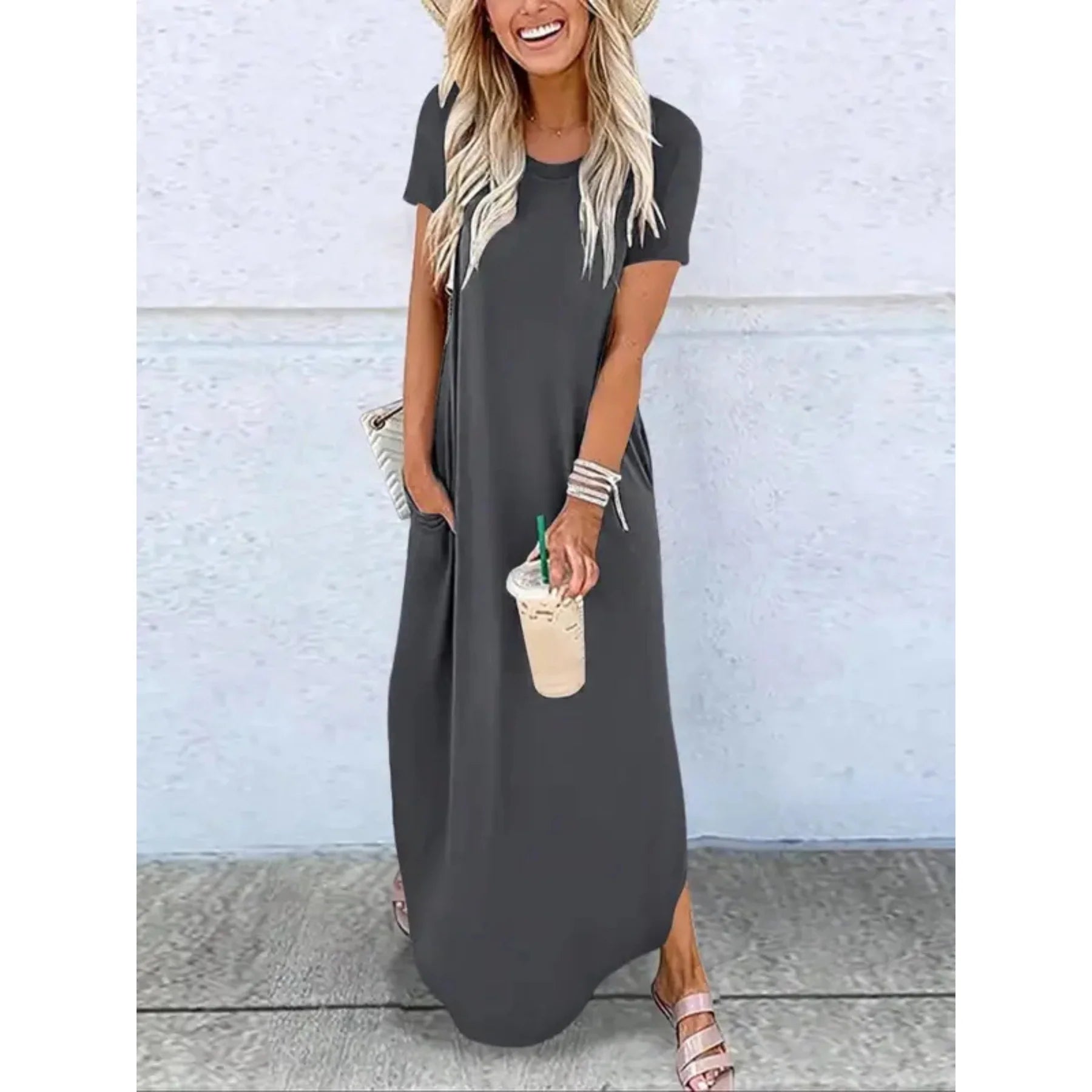 fitted lace wedding dress Women's Summer Solid Color Round Neck Sleeveless Long Casual Dress, Minimalist Maxi Dress Purple / Xs