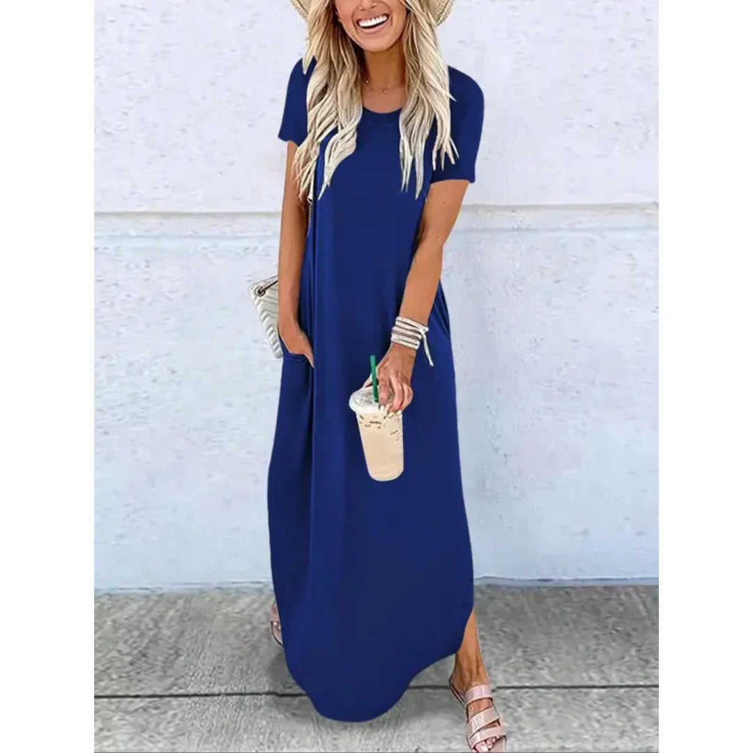 Lucille Casual Summer Round Neck Maxi Dress