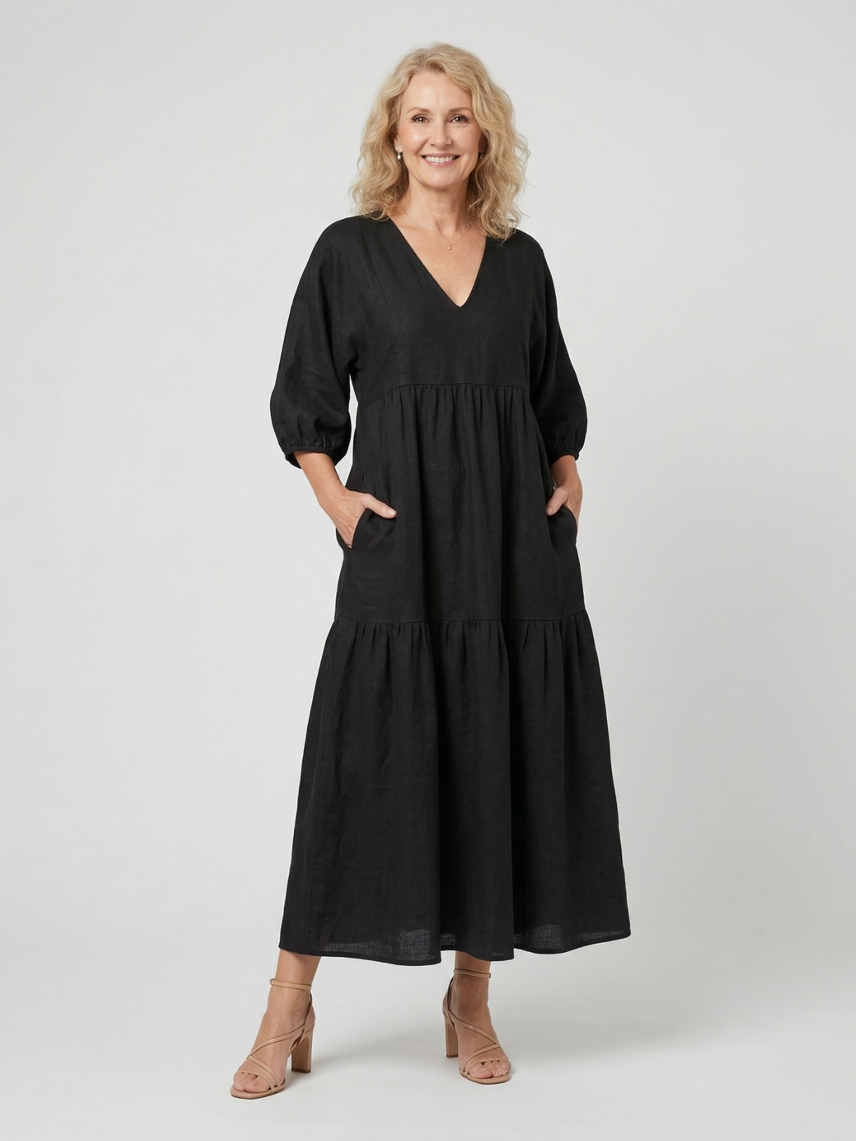 Katherine V-Neck Flowing Maxi Dress