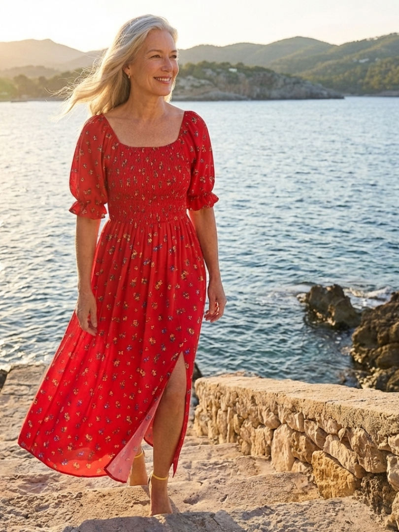 square neck floral midi dress Delphine